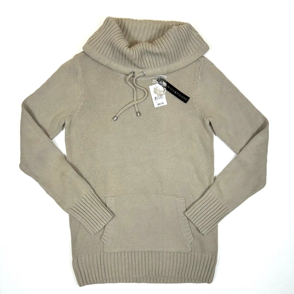 Preswick & Moore Womens Cowl Neck Sweater Taupe String Knit BD9905G Size S NWT